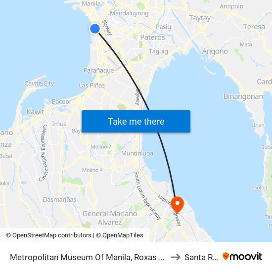 Metropolitan Museum Of Manila, Roxas Blvd, Manila to Santa Rosa map