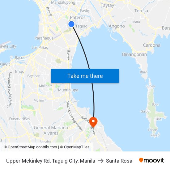 Upper Mckinley Rd, Taguig City, Manila to Santa Rosa map