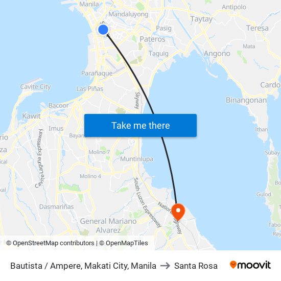 Bautista / Ampere, Makati City, Manila to Santa Rosa map