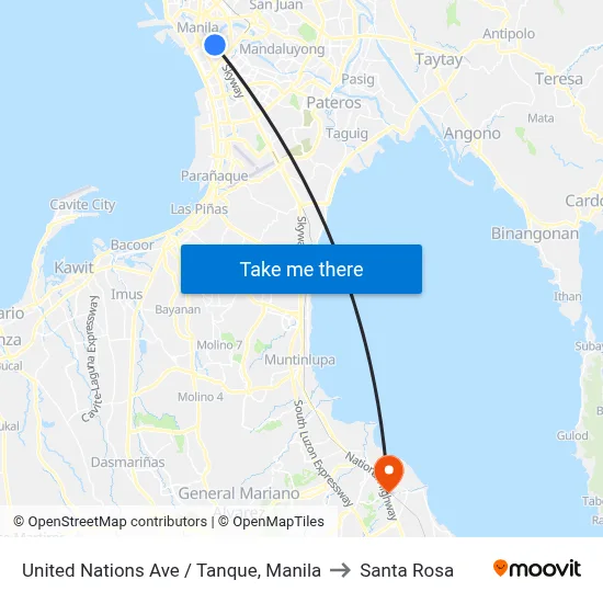 United Nations Ave / Tanque, Manila to Santa Rosa map