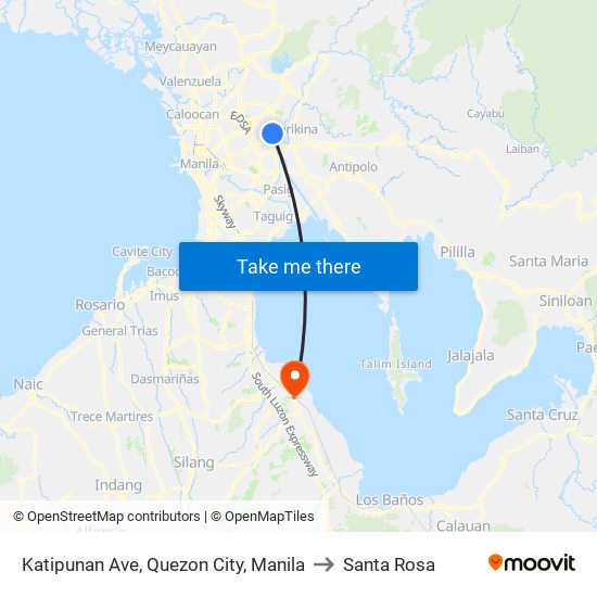 Katipunan Ave, Quezon City, Manila to Santa Rosa map
