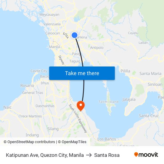 Katipunan Ave, Quezon City, Manila to Santa Rosa map