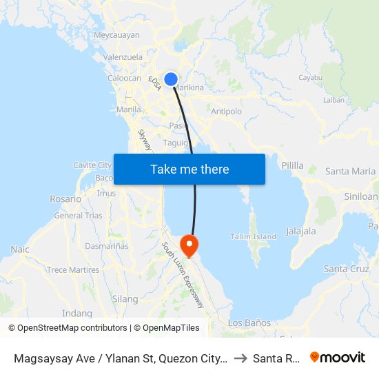 Magsaysay Ave / Ylanan St, Quezon City, Manila to Santa Rosa map