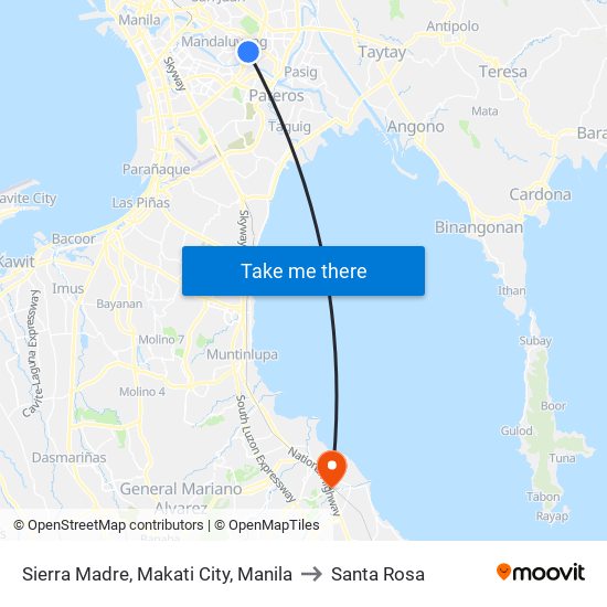Sierra Madre, Makati City, Manila to Santa Rosa map