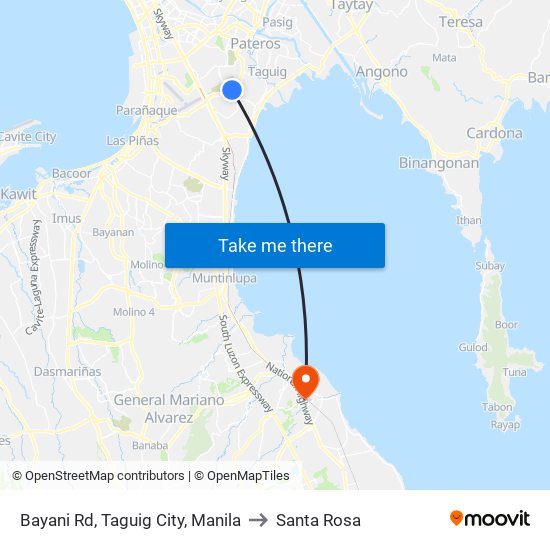 Bayani Rd, Taguig City, Manila to Santa Rosa map