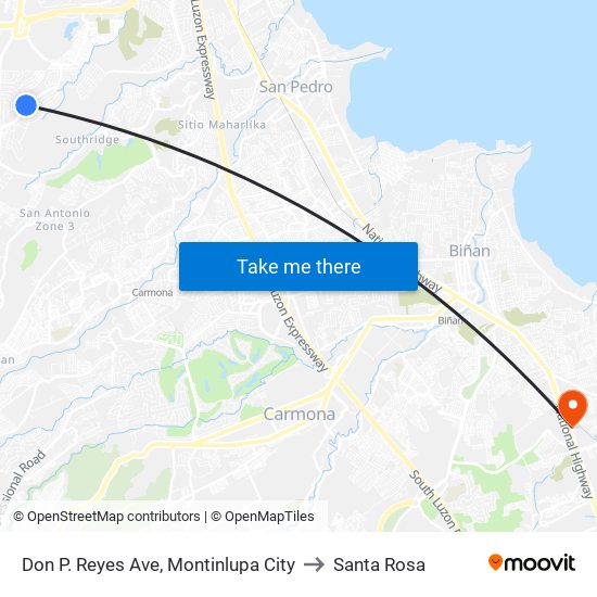 Don P. Reyes Ave, Montinlupa City to Santa Rosa map