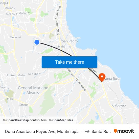 Dona Anastacia Reyes Ave, Montinlupa City to Santa Rosa map