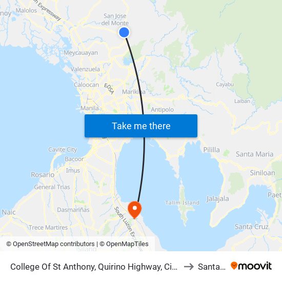 College Of St Anthony, Quirino Highway, City Of San Jose Del Monte to Santa Rosa map