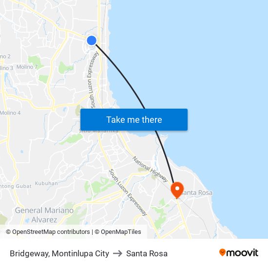Bridgeway, Montinlupa City to Santa Rosa map