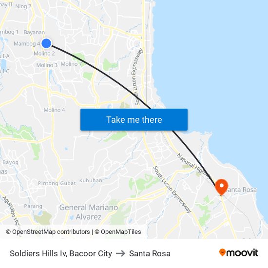 Soldiers Hills Iv, Bacoor City to Santa Rosa map