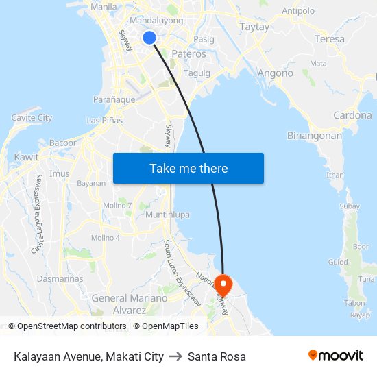 Kalayaan Avenue, Makati City to Santa Rosa map