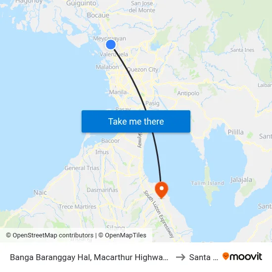 Banga Baranggay Hal, Macarthur Highway, City Of Meycauayan to Santa Rosa map