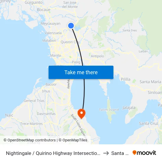 Nightingale / Quirino Highway Intersection, Caloocan City to Santa Rosa map