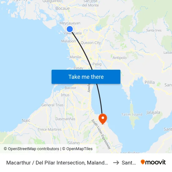 Macarthur / Del Pilar Intersection, Malanday, Valenzuela City, Philippines to Santa Rosa map