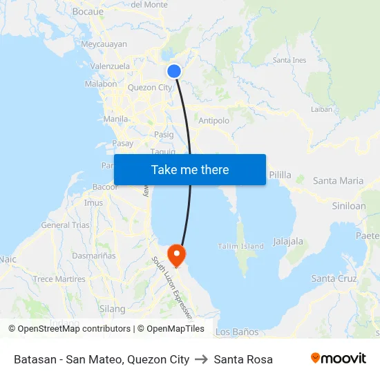 Batasan - San Mateo, Quezon City to Santa Rosa map