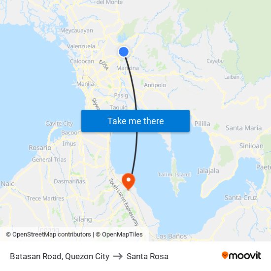 Batasan Road, Quezon City to Santa Rosa map