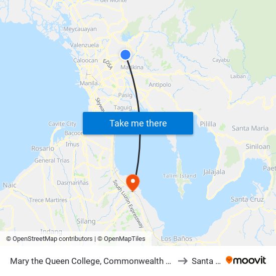 Mary the Queen College, Commonwealth Avenue, Quezon City to Santa Rosa map