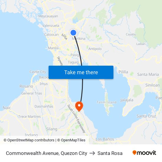 Commonwealth Avenue, Quezon City to Santa Rosa map