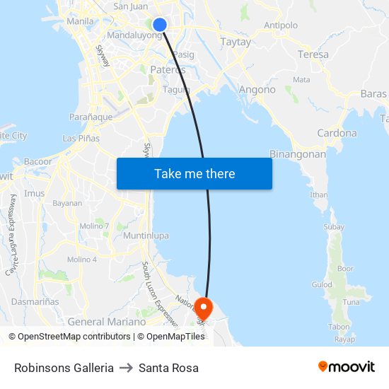 Robinsons Galleria to Santa Rosa map