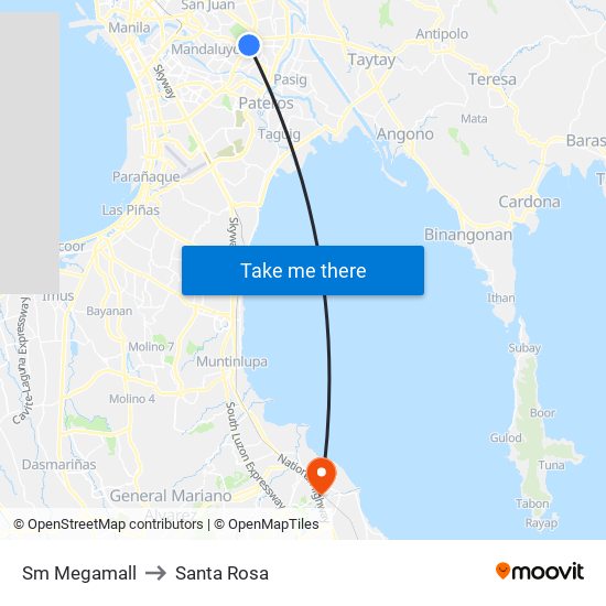 Sm Megamall to Santa Rosa map