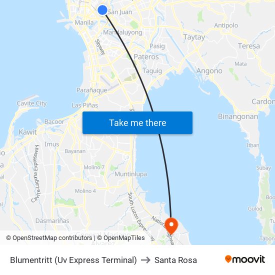 Blumentritt (Uv Express Terminal) to Santa Rosa map