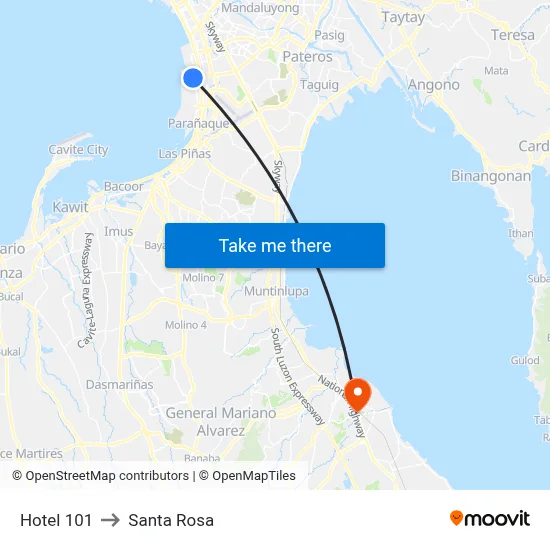 Hotel 101 to Santa Rosa map