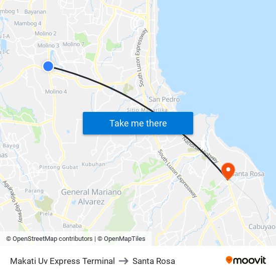 Makati Uv Express Terminal to Santa Rosa map