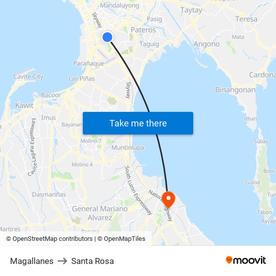 Magallanes to Santa Rosa map
