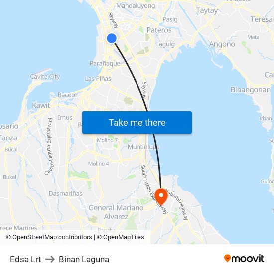 Edsa Lrt to Binan Laguna map
