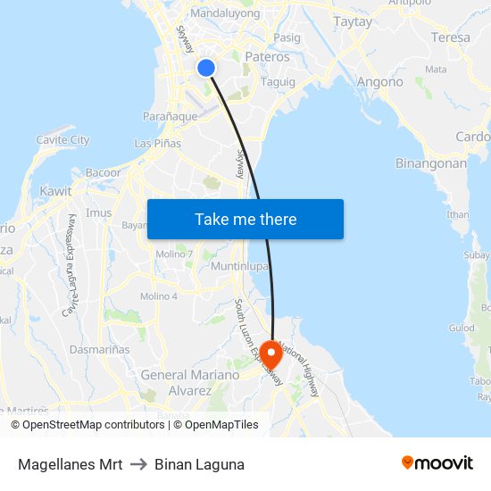 Magellanes Mrt to Binan Laguna map