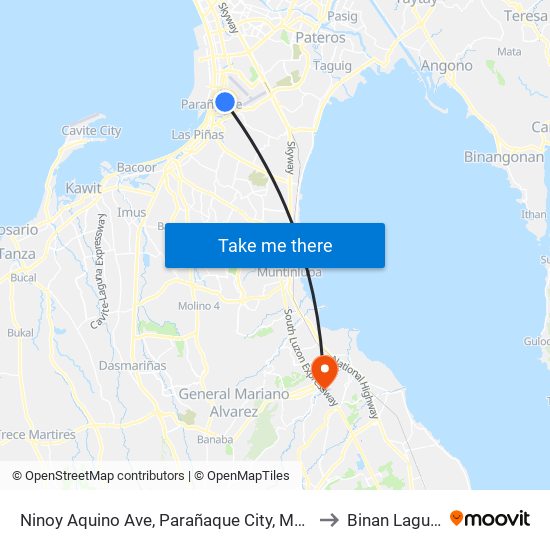 Ninoy Aquino Ave, Parañaque City, Manila to Binan Laguna map