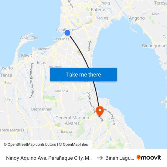 Ninoy Aquino Ave, Parañaque City, Manila to Binan Laguna map