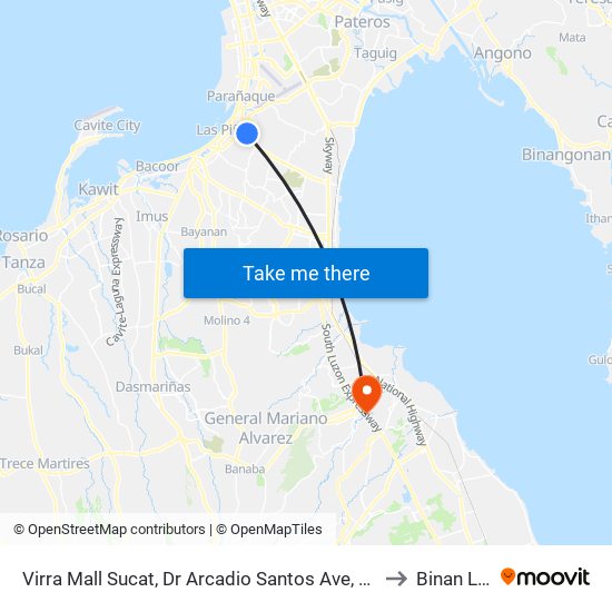 Virra Mall Sucat, Dr Arcadio Santos Ave, Parañaque City, Manila to Binan Laguna map