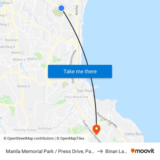 Manila Memorial Park / Press Drive, Parañaque City to Binan Laguna map
