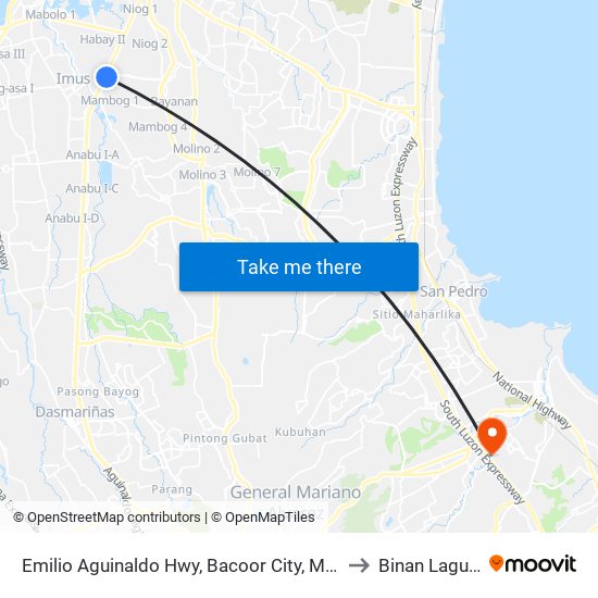 Emilio Aguinaldo Hwy, Bacoor City, Manila to Binan Laguna map
