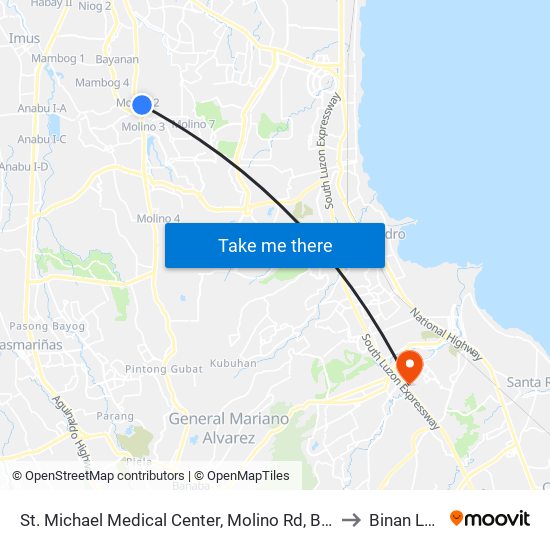 St. Michael Medical Center, Molino Rd, Bacoor City, Manila to Binan Laguna map