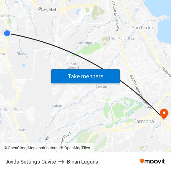 Avida Settings Cavite to Binan Laguna map