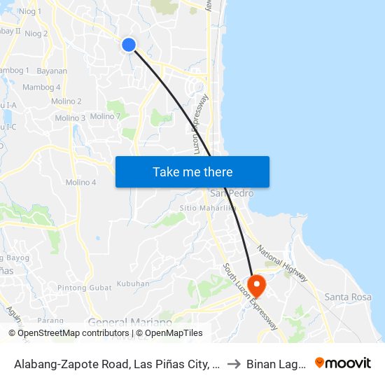 Alabang-Zapote Road, Las Piñas City, Manila to Binan Laguna map