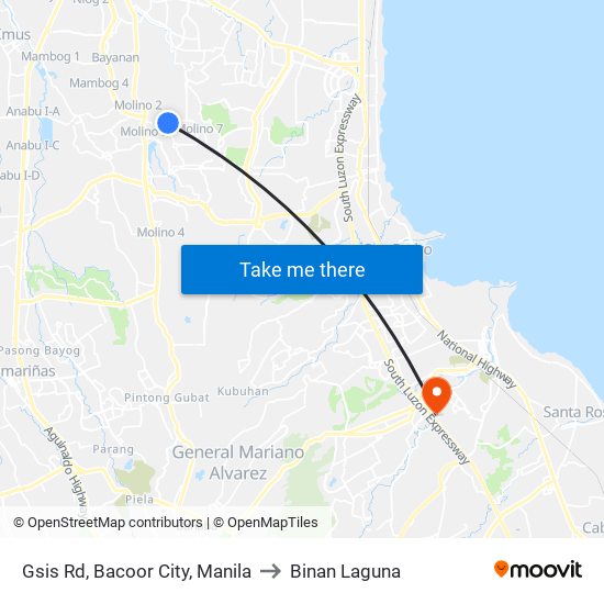 Gsis Rd, Bacoor City, Manila to Binan Laguna map