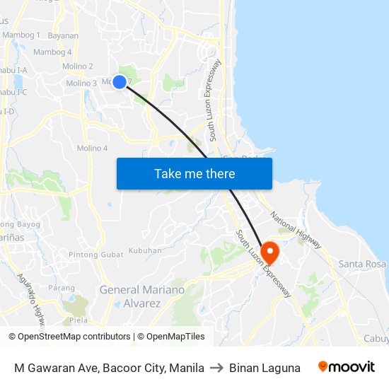 M Gawaran Ave, Bacoor City, Manila to Binan Laguna map