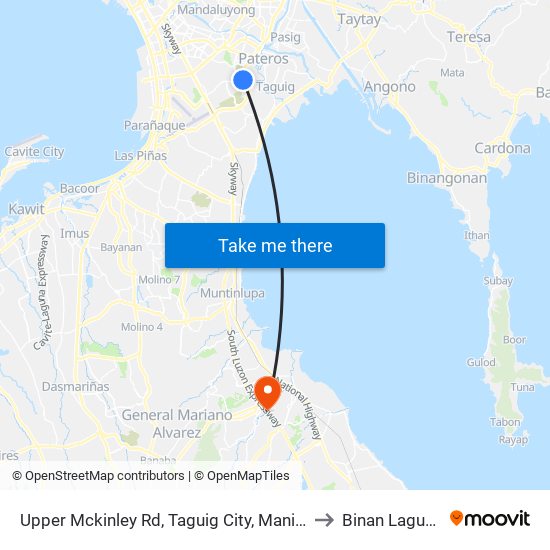 Upper Mckinley Rd, Taguig City, Manila to Binan Laguna map