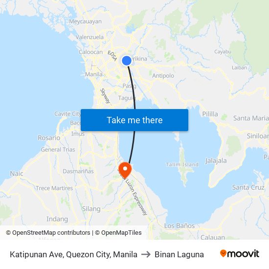 Katipunan Ave, Quezon City, Manila to Binan Laguna map