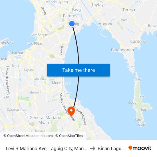 Levi B Mariano Ave, Taguig City, Manila to Binan Laguna map