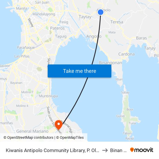 Kiwanis Antipolo Community Library, P. Oliveros St, Antipolo City, Manila to Binan Laguna map