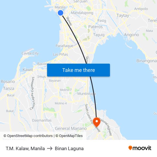 T.M. Kalaw, Manila to Binan Laguna map
