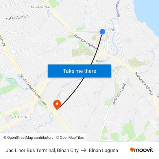 Jac Liner Bus Terminal, Binan City to Binan Laguna map