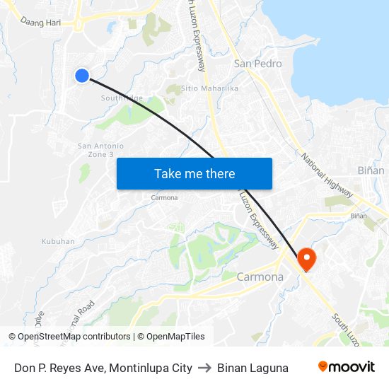 Don P. Reyes Ave, Montinlupa City to Binan Laguna map