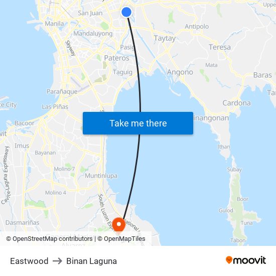 Eastwood to Binan Laguna map