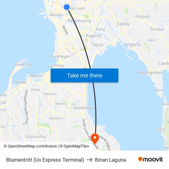 Blumentritt (Uv Express Terminal) to Binan Laguna map