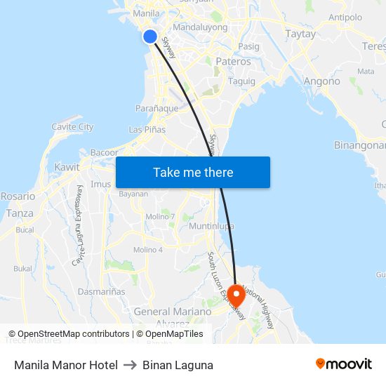 Manila Manor Hotel to Binan Laguna map